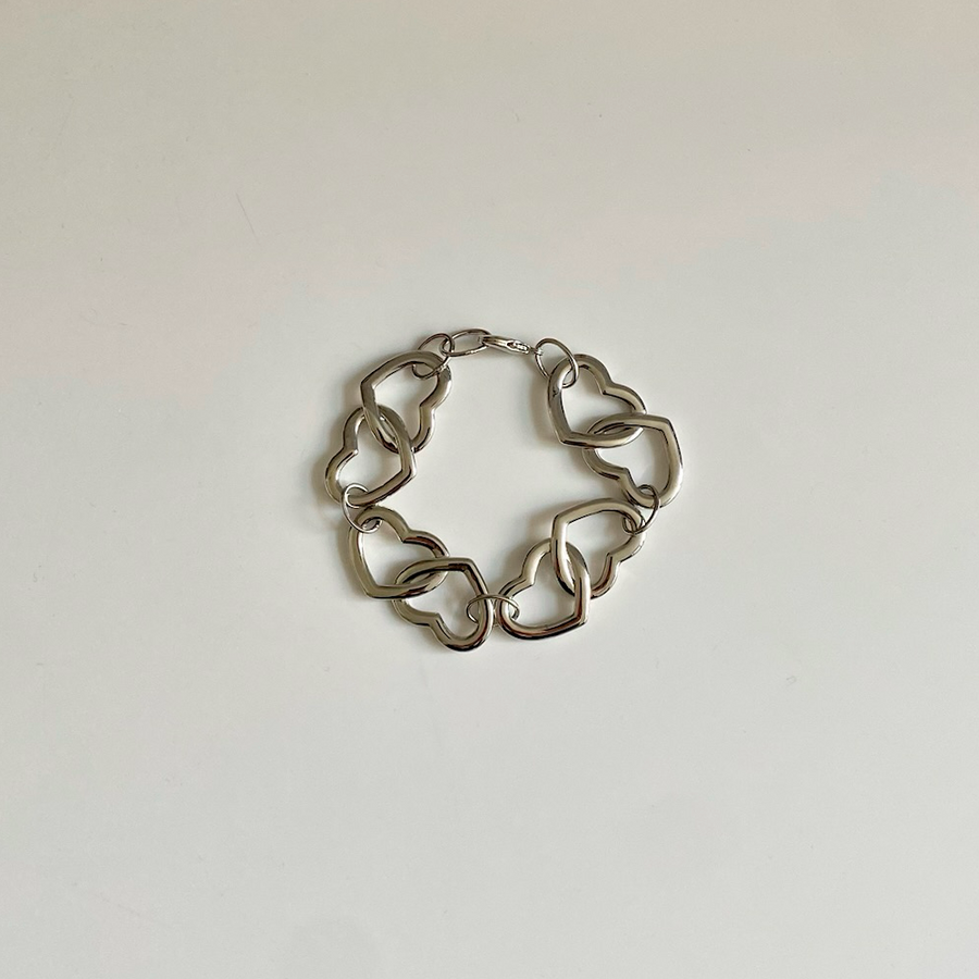 BIG HEART LINK BRACELET / SILVER