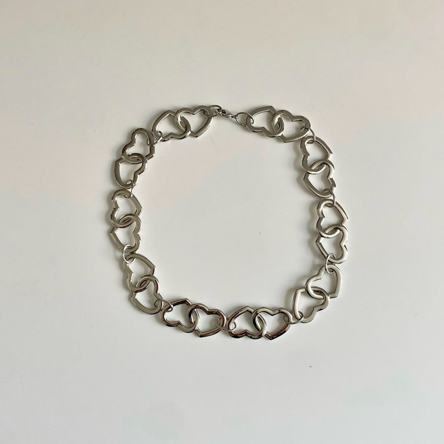 BIG HEART LINK NECKLACE / SILVER